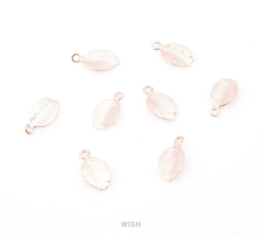 8pcs Small Leaves Pendants in Matte Rose Gold, Leaves Charms / MMRG-026-P