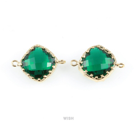 Emerald Rhombus Glass Connector in Gold, Framed Rhombus Connector/ GEMG-023-P
