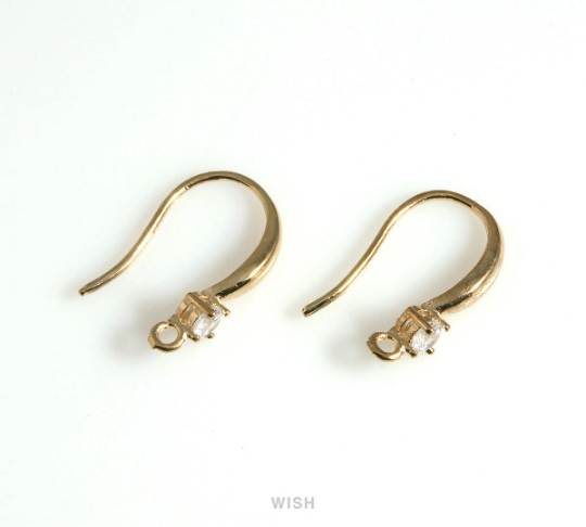 Cubic Zirconia Ear Hook in Gold, Cubic Zirconia Ear Hook / CG-094-E (4pcs)