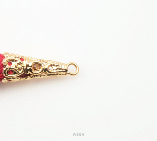 Dark Gray Thread Tassel with Cone Cap in Gold / TDYG-004-T