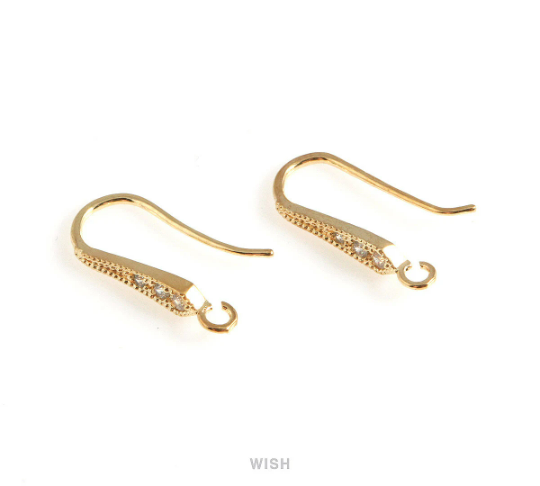 4 Pcs Tapered Rhombus Cubic Zirconia Ear Hook in Gold, Cubic Zirconia Ear Hook /CG-027-E