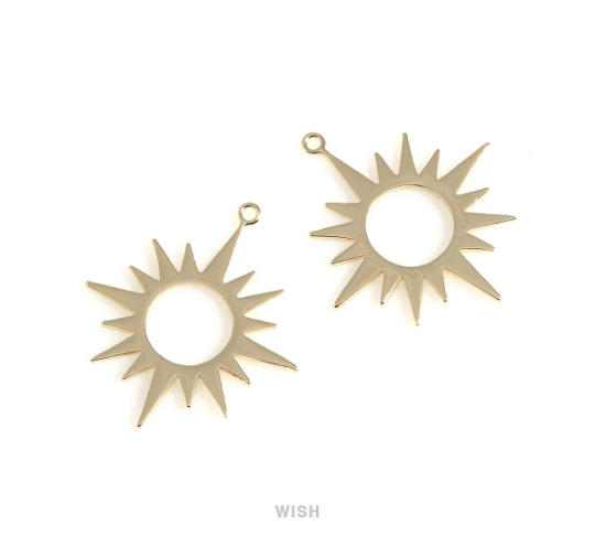 Large Star Burst Pendants in Gold, Star Burst Charm / MG-587-P