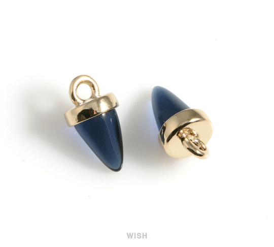 Dark Sapphire Cone Glass Charm in Gold, Navy Point Gemstone Pendant / SNVG-120-P