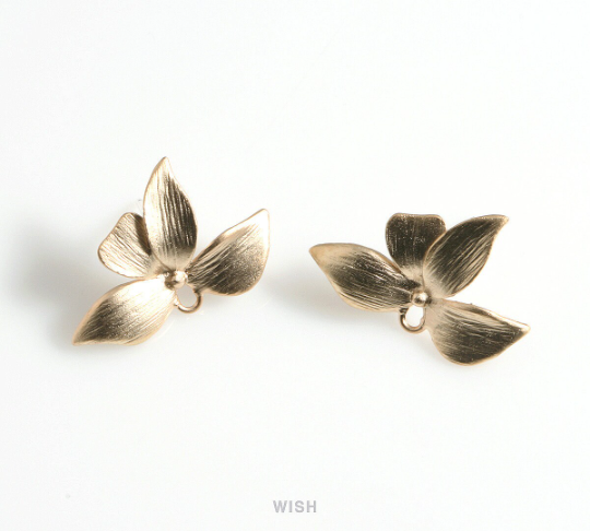Orchid Leaf Stud Earrings in Matte Gold, Orchid Stud Earrings / MMG-586-E