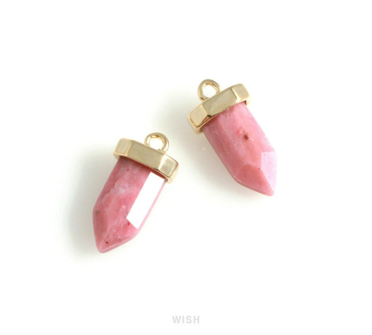 Red Wood Point Gemstone Charm in Gold, Coral Point Gemstone Pendant /SRWG-106-P