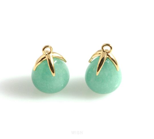 Jade Teardrop Gemstone Charm in Gold, Amazonite Gemstone Pendant / SMTG-105-P
