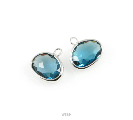 Montana Blue Oval Glass Charm in Rhodium, Glass Framed Pendant / GMBRH-039-P