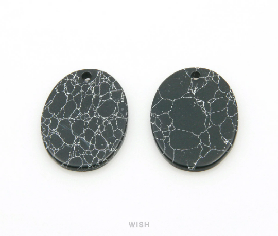 Black Marble Oval Stone Charm, Gemstone Pendant / SBM-078-P