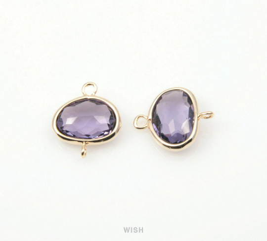Amethyst Oval Glass Connectors in Gold, Glass Framed Pendant / GTZG-104-P