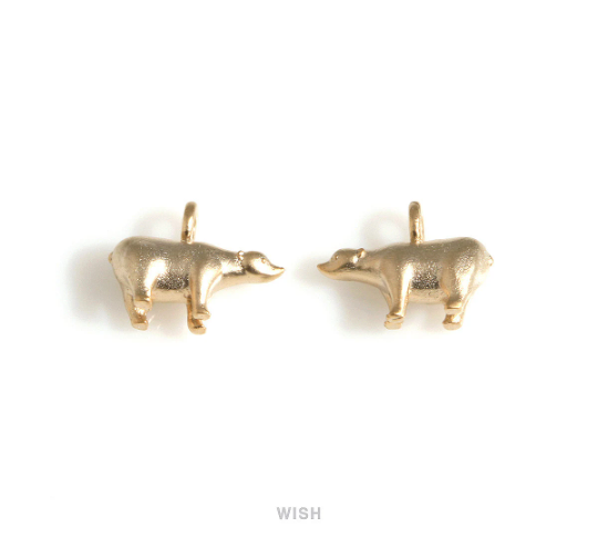 Solid Bear Pendants in Matte Gold, Polar Bear Charms / MMG-694-P