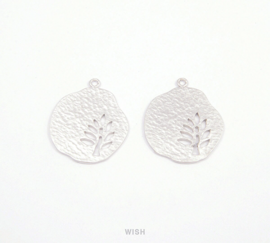 Tree in Pear Pendants in Matte Rhodium, Oak in Pear Charms / MMRH-083-P (Medium)