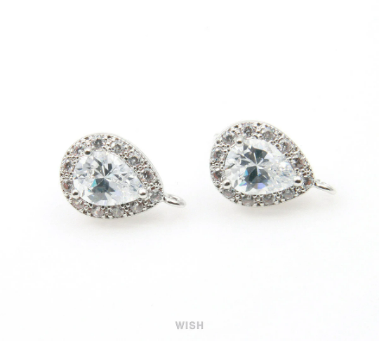 Teardrop Cubic Ear Post in Rhodium, 12 Sub Cubic Zirconia / CRH-003-E