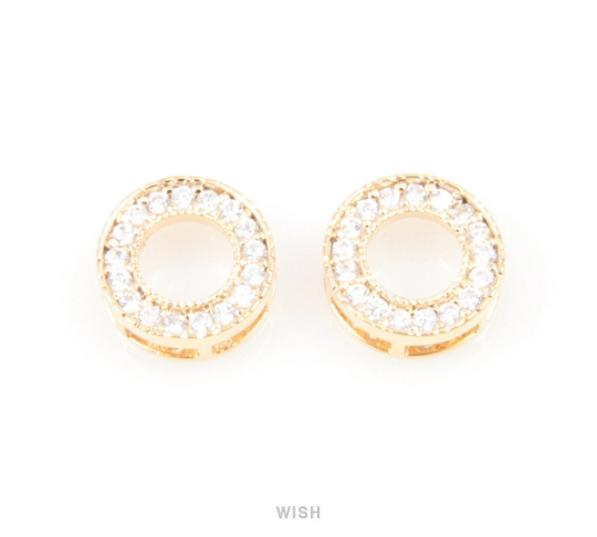 2 pcs 17 Round Cubic Zirconia in Gold Circle, Round Shape Cubic Zirconia / CG-019-P