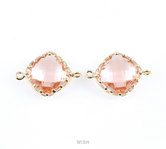 Peach Rhombus Glass Connector in Gold, Framed Rhombus Connector / GPCG-023-P