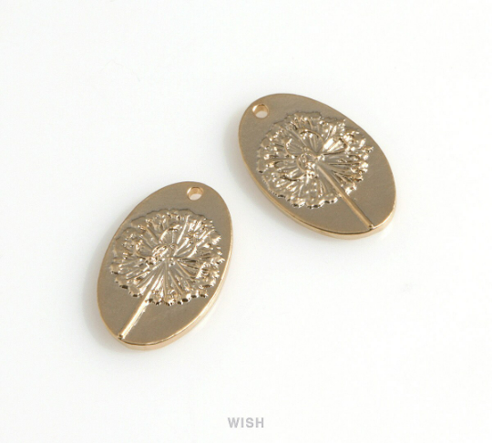Flower on Oval Disc in Matte Gold, Flower in Coin Charm/ MMG-646-P