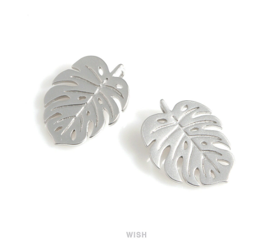 Large Monstera Leaf Pendants in Matte Rhodium, Monstera Leaf Charm / MMRH-556-P