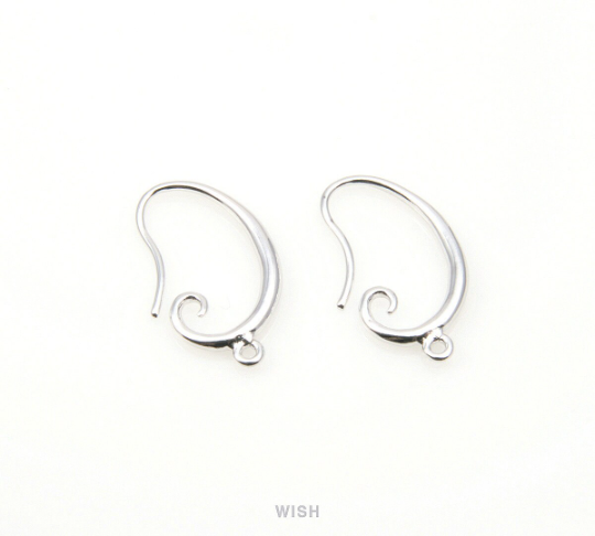 Kidney Bean Hook Earrings in Rhodium, Curved Hook Earrings / MRH-034-E