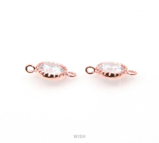 4 pcs Round Cubic Zirconia Connectors in Rose Gold, Cubic Zirconia /CRG-028-C