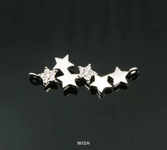 Six Stars Bar with CZ in Rhodium, 6 Stars Necklace Charm /CRH-072-P
