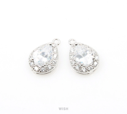 Teardrop Cubic Zirconia Pendants in Rhodium, 12 Sub Cubic Zirconia / CRH-004-P