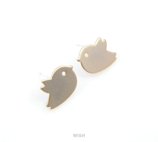 Bird Stud Earrings in Matte Gold, Sparrow Stud Ear Post / MMG-108-E