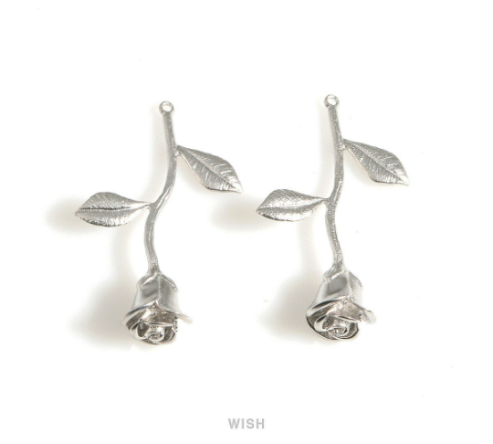 Rose Flower Pendants in Matte Rhodium, Rose Flower Charm /MMRH-635-P