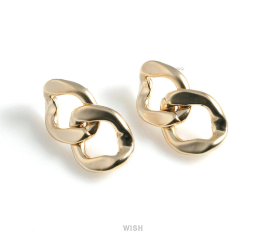 Chain Stud Earrings in Matte Gold, Chain Studs / MMG-479-E (Large)