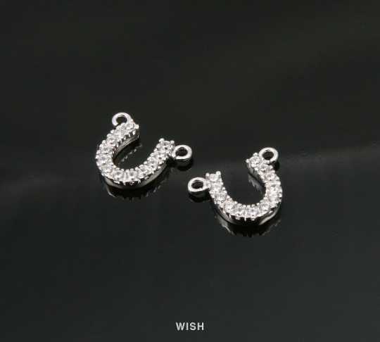 Horseshoe Cubic Zirconia Pendant in Rhodium, Horseshoe CZ Charm / CRH-069-P