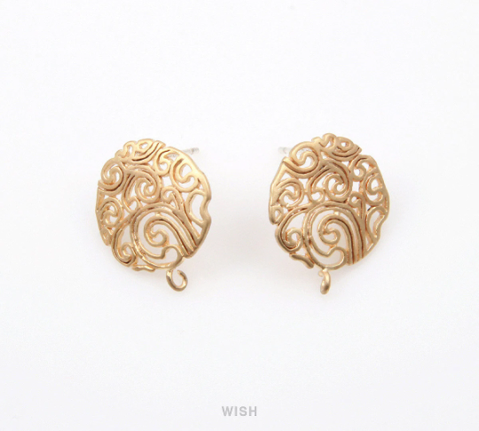 Paisley Stud Earrings in Matte Gold, Round Paisley Earrings / MMG-253-E
