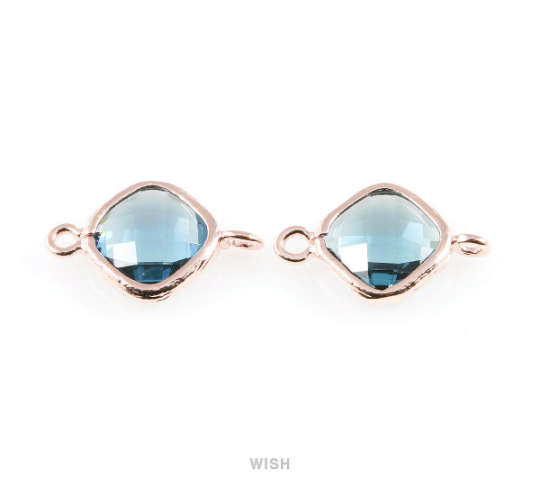 Montana Blue Rhombus Glass Connector in Rose Gold, Framed Rhombus Connector / GMBRG-021-P