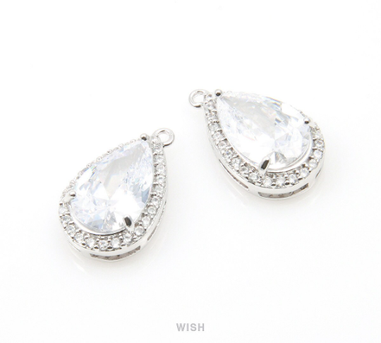 Teardrop Cubic Zirconia Pendants in Rhodium, 27 Sub Cubic Zirconia / CRH-005-P
