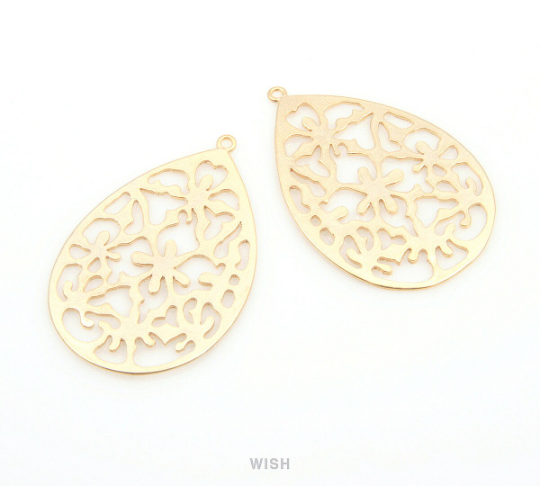 Geometric Teardrop Pendants in Matte Rhodium, Teardrop Charms / MMRH-119-P