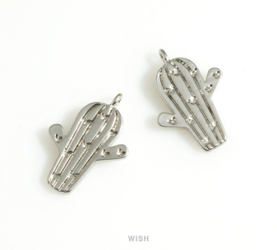 Cactus Charm in Matte Rhodium, Cactus Pendant /MMRH-682-P