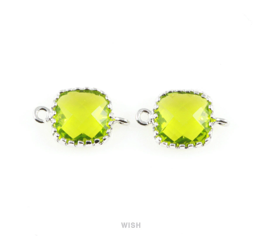 Dark Apple Faceted Glass Connector in Rhodium, Framed Square Connector / GDARH-007-P