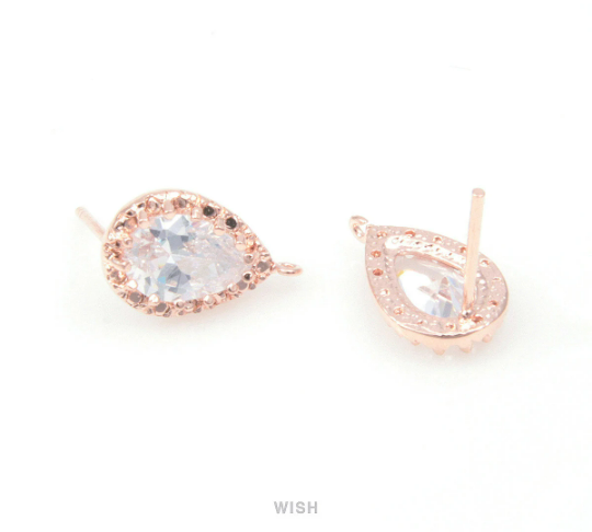 Teardrop Cubic Stud Earrings in Rose Gold, Teardrop Cubic Zirconia /CRG-032-E