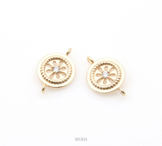 Button with Cubic Zirconia Pendant in Matte Gold, Button Charm / MMG-265-P
