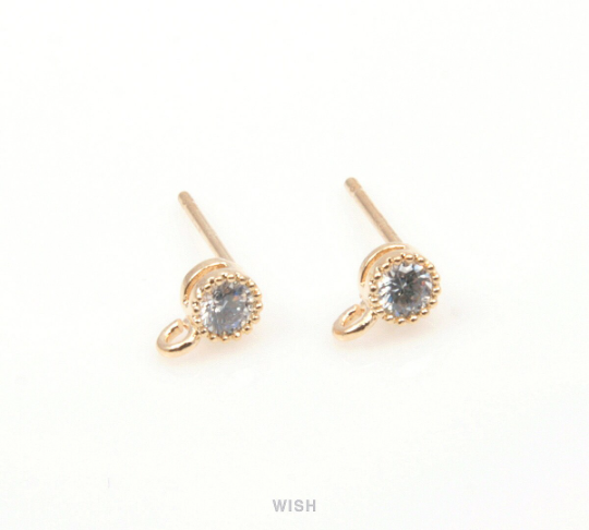 Round Cubic Zirconia Stud Earrings in Gold , Cubic Zirconia Stud Earrings / CG-050-E (4pcs)