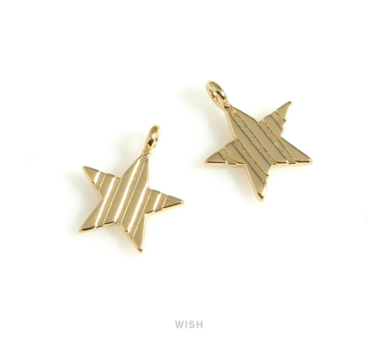 Stripe Star Pendants in Gold, Twinkle Star Charms / MG-659-P