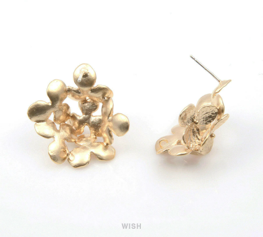 Orchid Flower Petal Stud Earrings in Matte Gold, Orchid Leaf Ear Studs /MMG-318-E