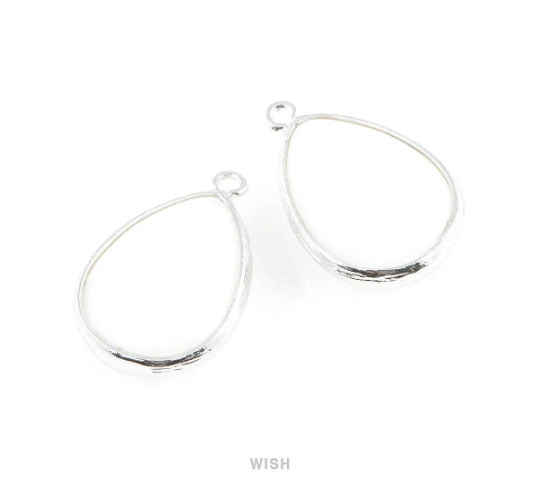 White Alabaster Synthetic Stone Charms in Rhodium, Framed Teardrop Pendant / SWARH-010-P