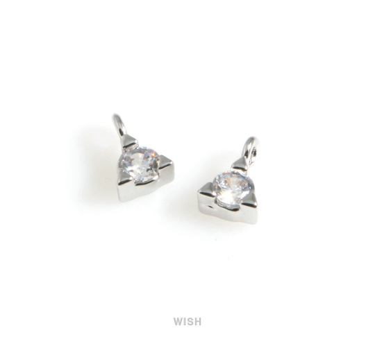 Cubic Zirconia in Rhodium Triangle Frame, Triangle CZ Charm / CRH-078-P