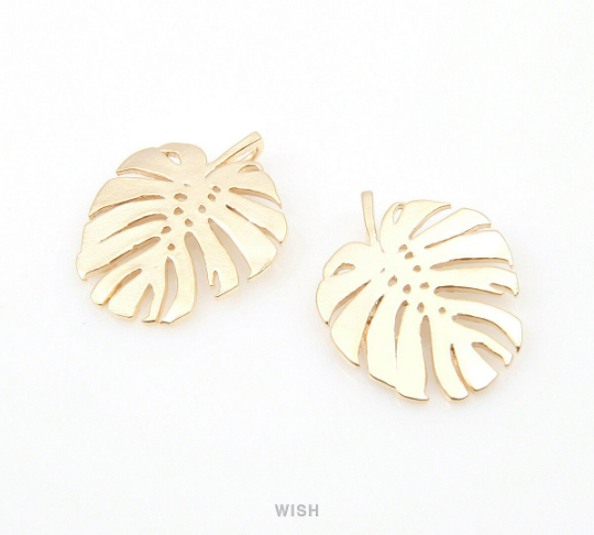 Monstera Pendants in Matte Gold, Monstera Leaf Charm/ MMG-017-P