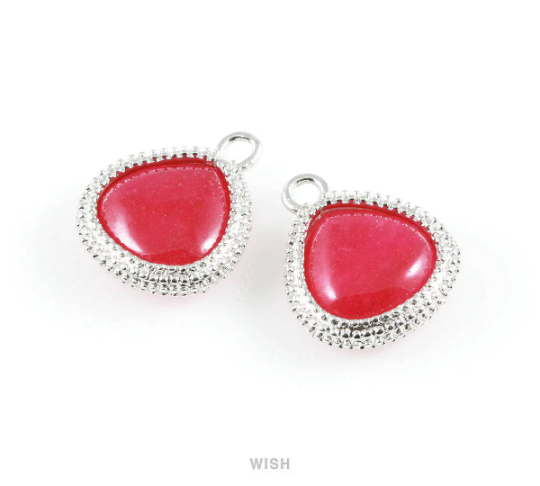 Ruby Triangle Synthetic Stone Charms in Matte Rhodium, Framed Triangle Gems /SRBMRH-026-P