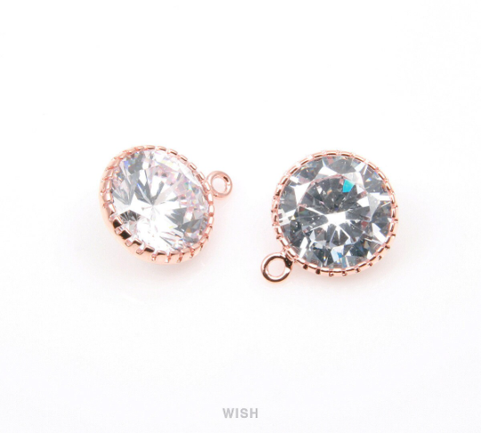 Round Cubic Zirconia Pendants in Rose Gold, Round Cubic Gemstone / CRG-041-P
