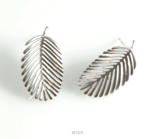 Banana Leaf Stud Earrings in Matte Rhodium, Palm Tree Leaf Studs / MMRH-434-E