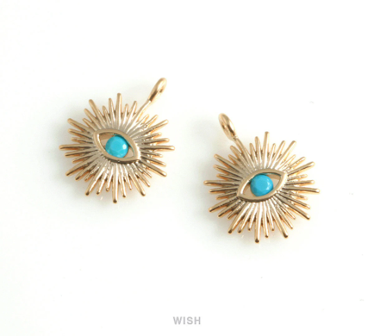 Turquoise Evil Eye Pendant in Matte Gold, Gold Evil Eye Charm, Matte Gold Evil Eye, Blue Evil Eye Charm / MMG-443-P