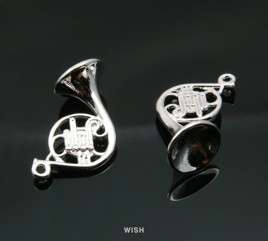 French Horn Pendants in Rhodium, Musical Instrument Charms / MRH-327-P