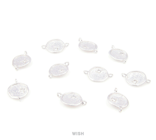 Round Connectors with Cubic Zirconia in Matte Rhodium, Round Charms / MMRH-028-C