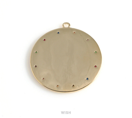 Large Gold Star Disc with Birthstone Pendant, Multi Color Coin Gemstone / MG-428-P2 (1pcs)