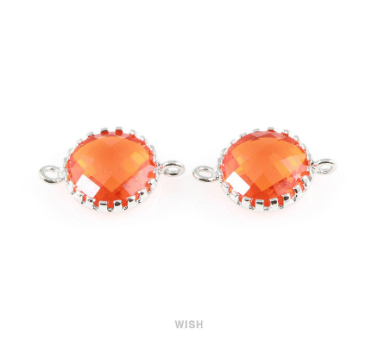 Citrine Faceted Glass Connector in Rhodium, Framed Round Connector/ GCNRH-008-P